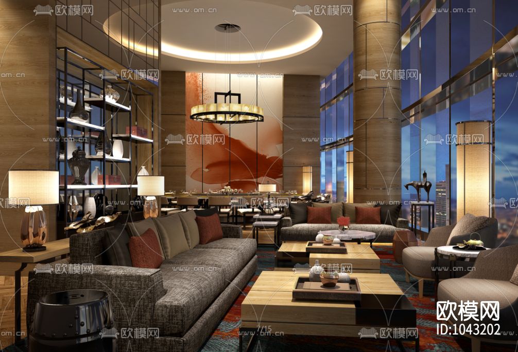 凯悦酒店大堂全日制餐厅CAD施工图下载（渲染图2）