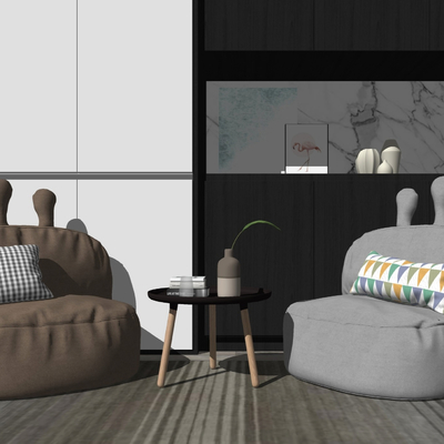  北欧布艺懒人沙发su模型 