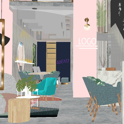  现代美容美甲店su模型 