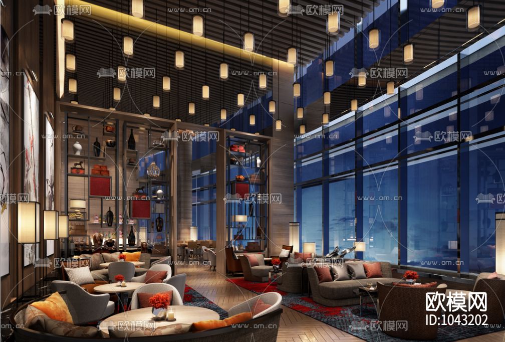 凯悦酒店大堂全日制餐厅CAD施工图下载（渲染图1）