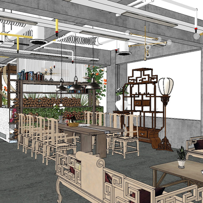  新中式茶馆su模型 