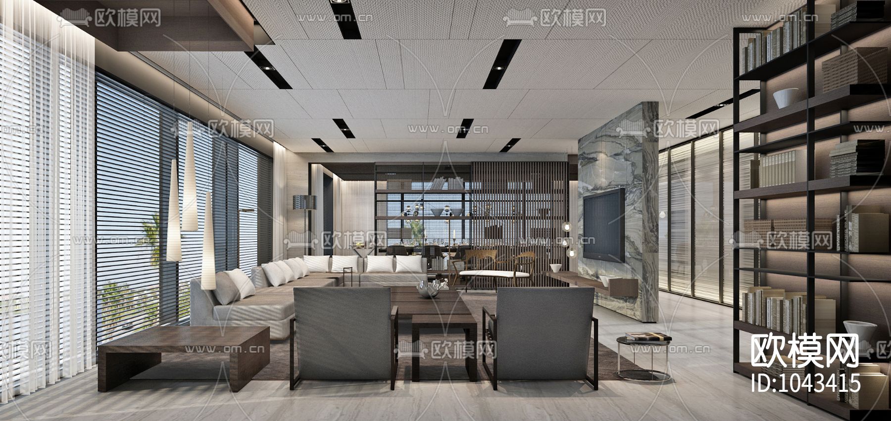 融创壹号院楼王样板间340㎡全套CAD施工图+效果图下载（渲染图7）