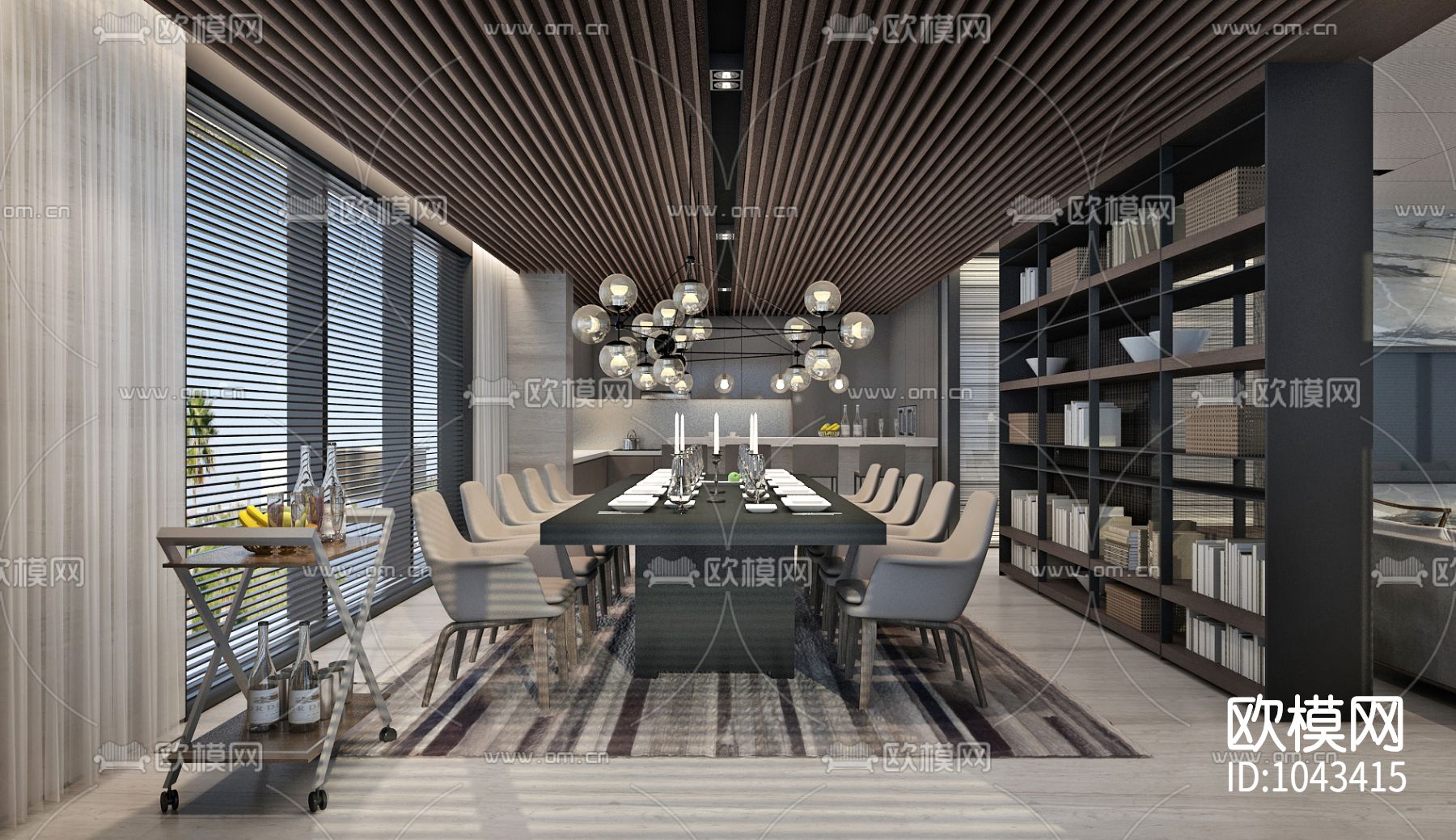 融创壹号院楼王样板间340㎡全套CAD施工图+效果图下载（渲染图2）