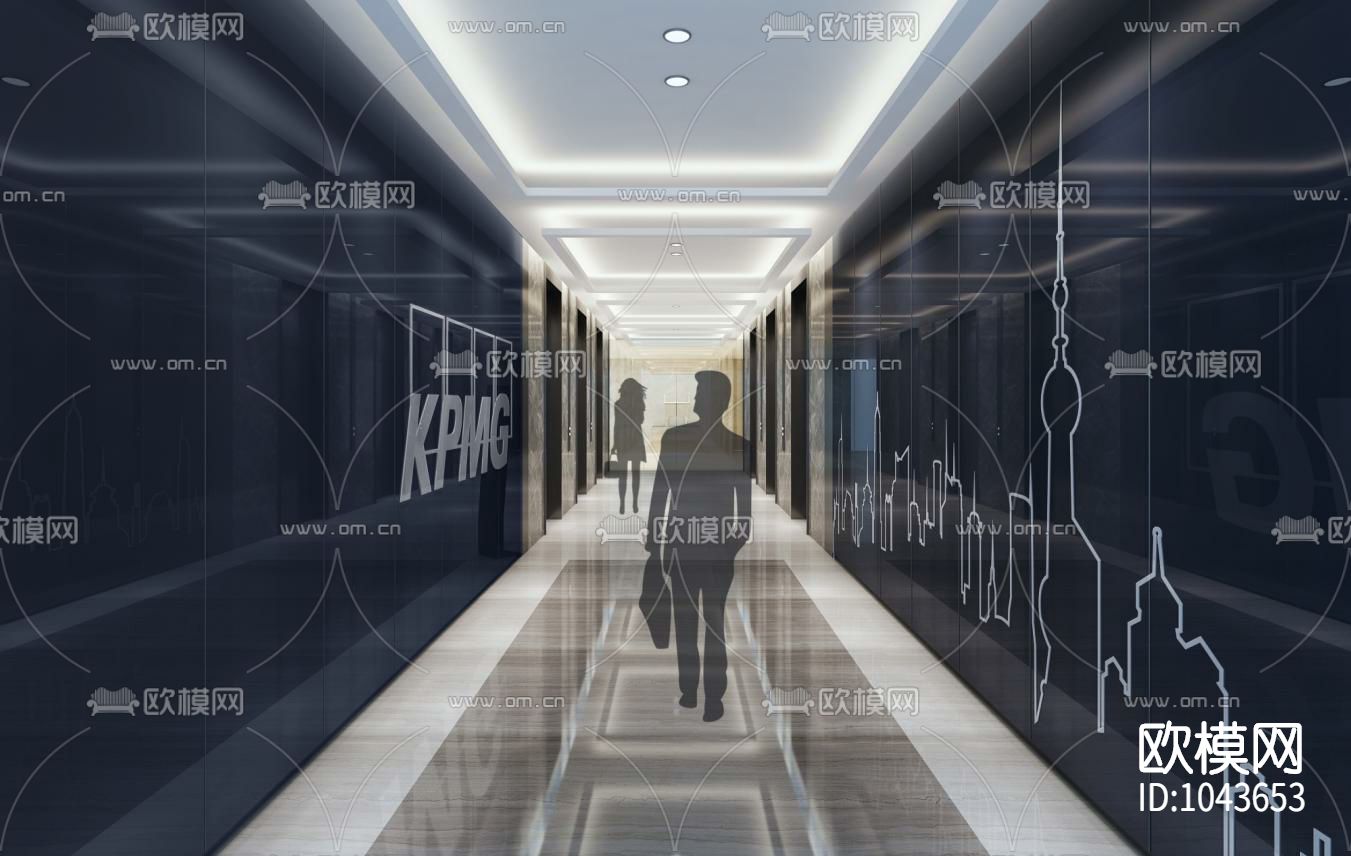 上海恒隆广场毕马威办公楼室内施工图下载（渲染图2）