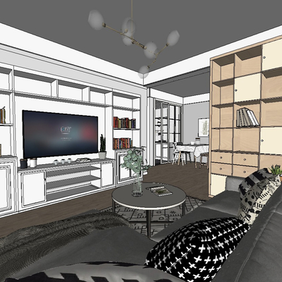 北欧客厅餐厅su模型