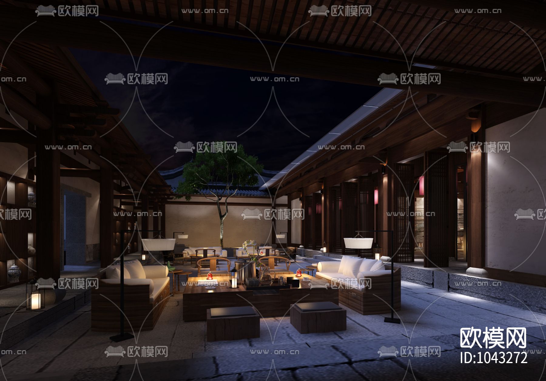 丽江禅意中式民宿酒店室内施工图下载（渲染图1）