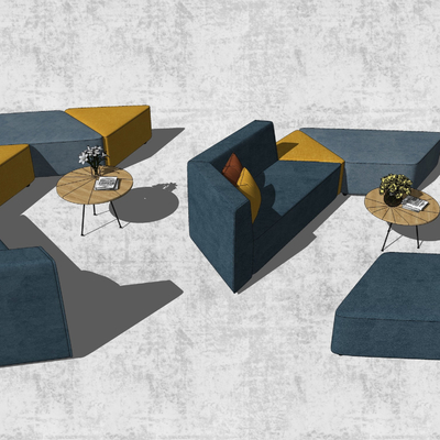  现代布艺户外转角沙发su模型 