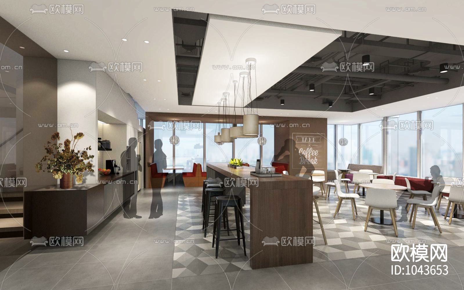 上海恒隆广场毕马威办公楼室内施工图下载（渲染图1）