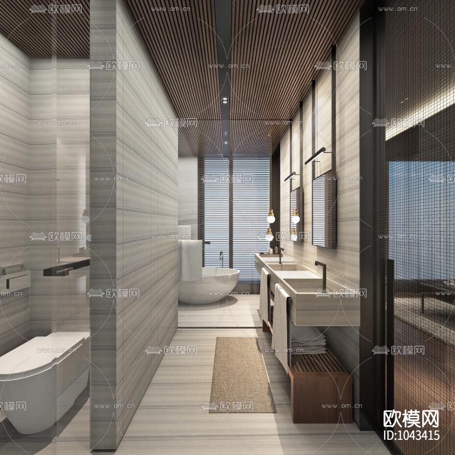 融创壹号院楼王样板间340㎡全套CAD施工图+效果图下载（渲染图3）