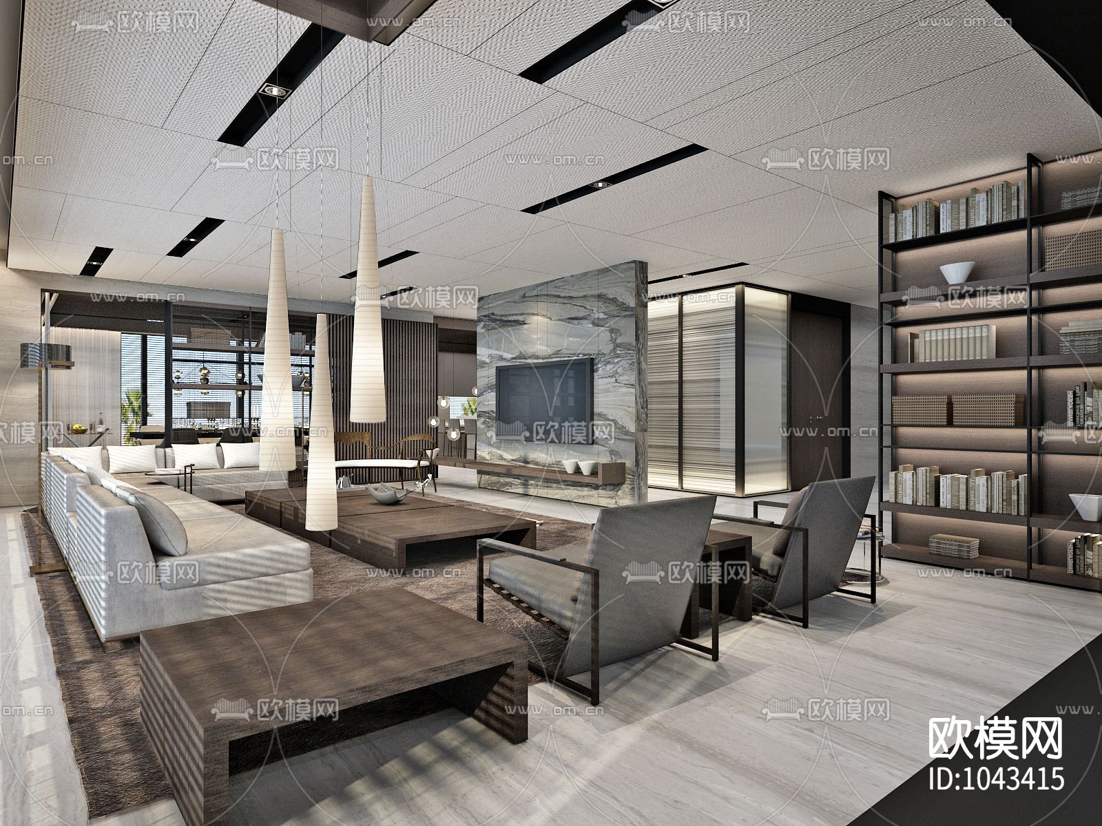 融创壹号院楼王样板间340㎡全套CAD施工图+效果图下载（渲染图1）