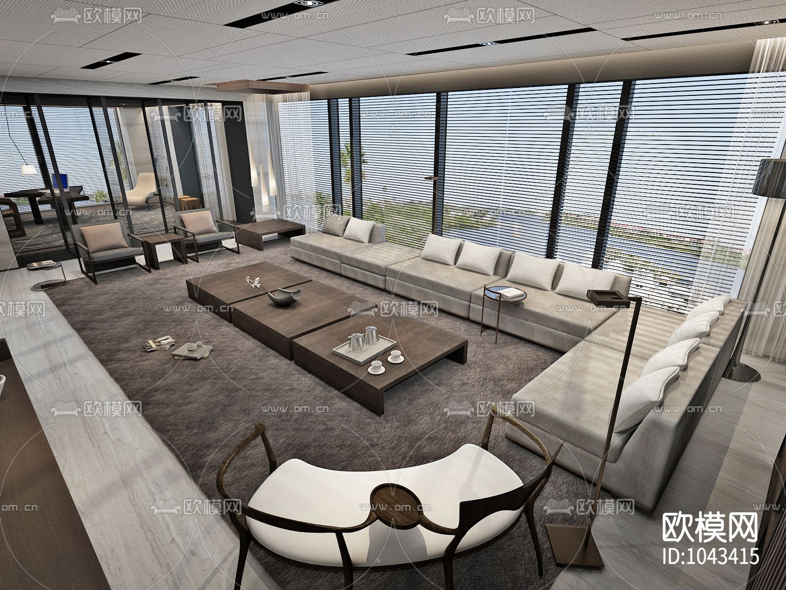 融创壹号院楼王样板间340㎡全套CAD施工图+效果图下载（渲染图4）