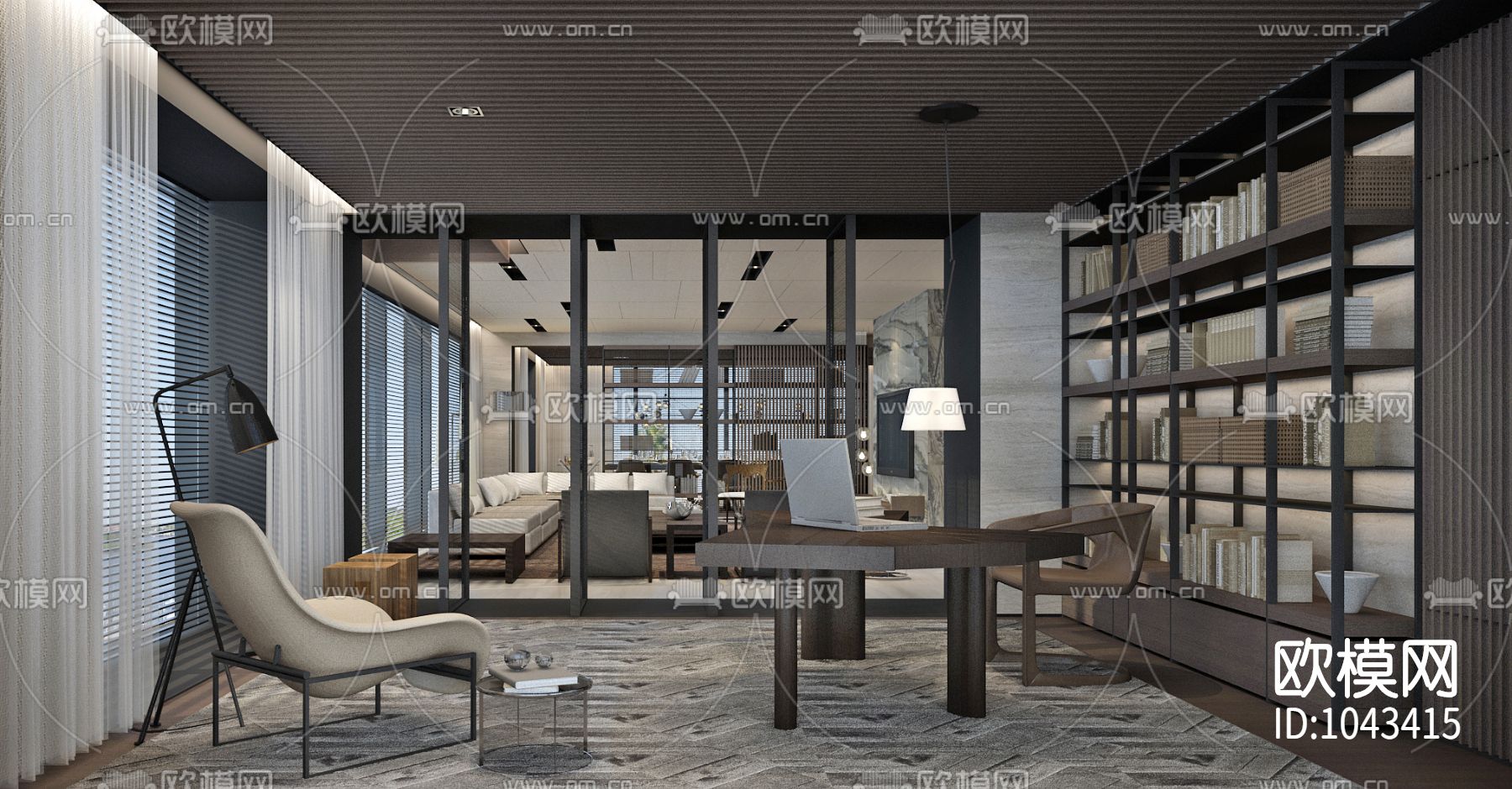 融创壹号院楼王样板间340㎡全套CAD施工图+效果图下载（渲染图8）