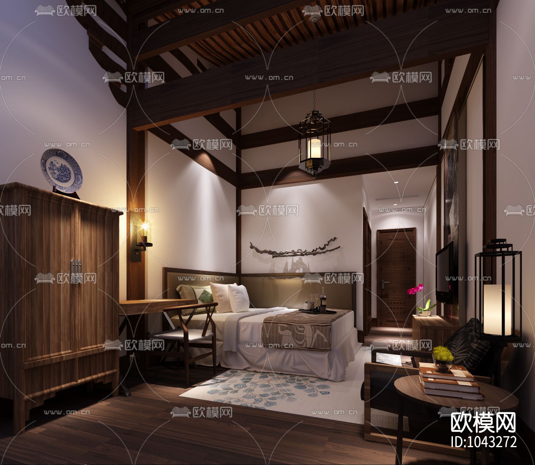 丽江禅意中式民宿酒店室内施工图下载（渲染图3）