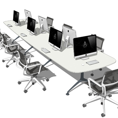  现代卡座办公桌椅su模型 