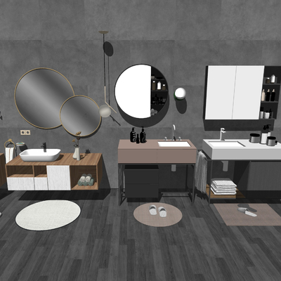  现代实木洗手台su模型 