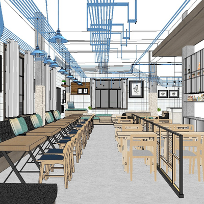  现代快餐厅su模型 