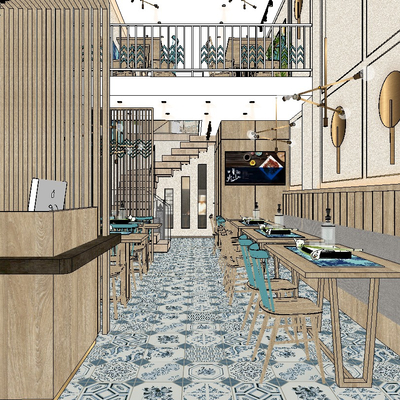  北欧火锅店su模型 