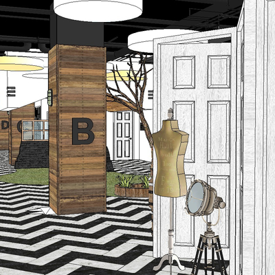  现代服装设计公司su模型 