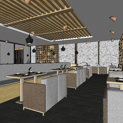  中式西餐厅su模型 