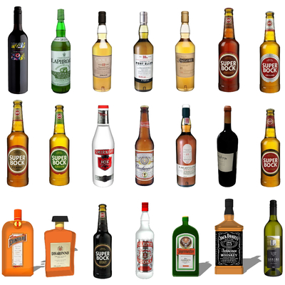  现代红酒啤酒白酒su模型 