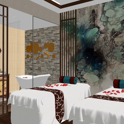  新中式桑拿房按摩店su模型 