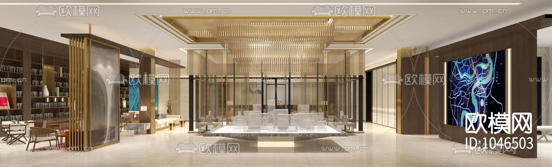 新城金马路售楼处CAD施工图+效果图