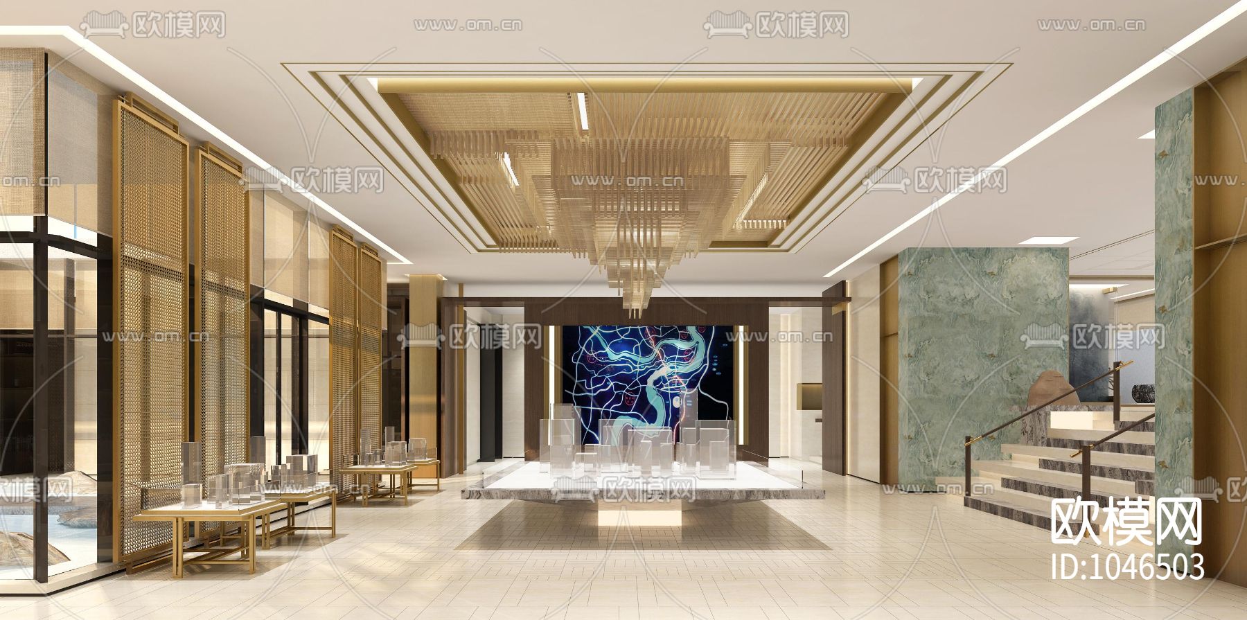 新城金马路售楼处CAD施工图+效果图