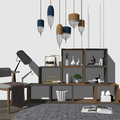  北欧实木壁柜su模型 