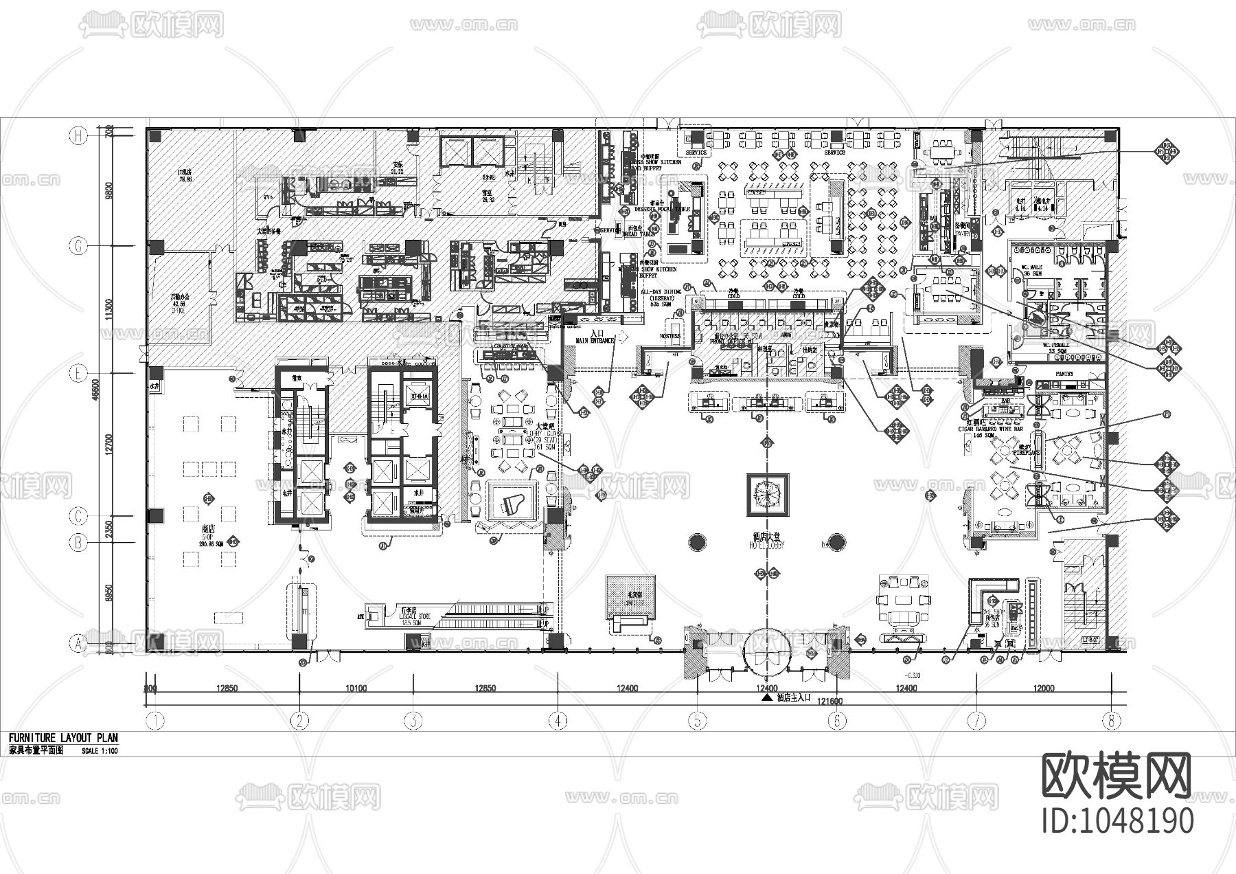 希尔顿逸林酒店全套图纸含效果图下载（渲染图3）