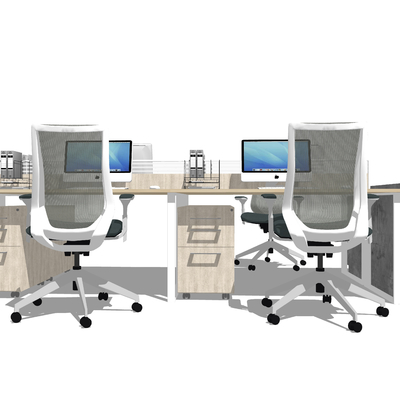  现代卡座办公桌椅su模型 