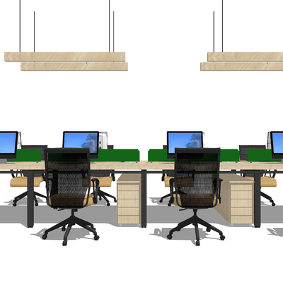  现代卡座办公桌椅su模型 