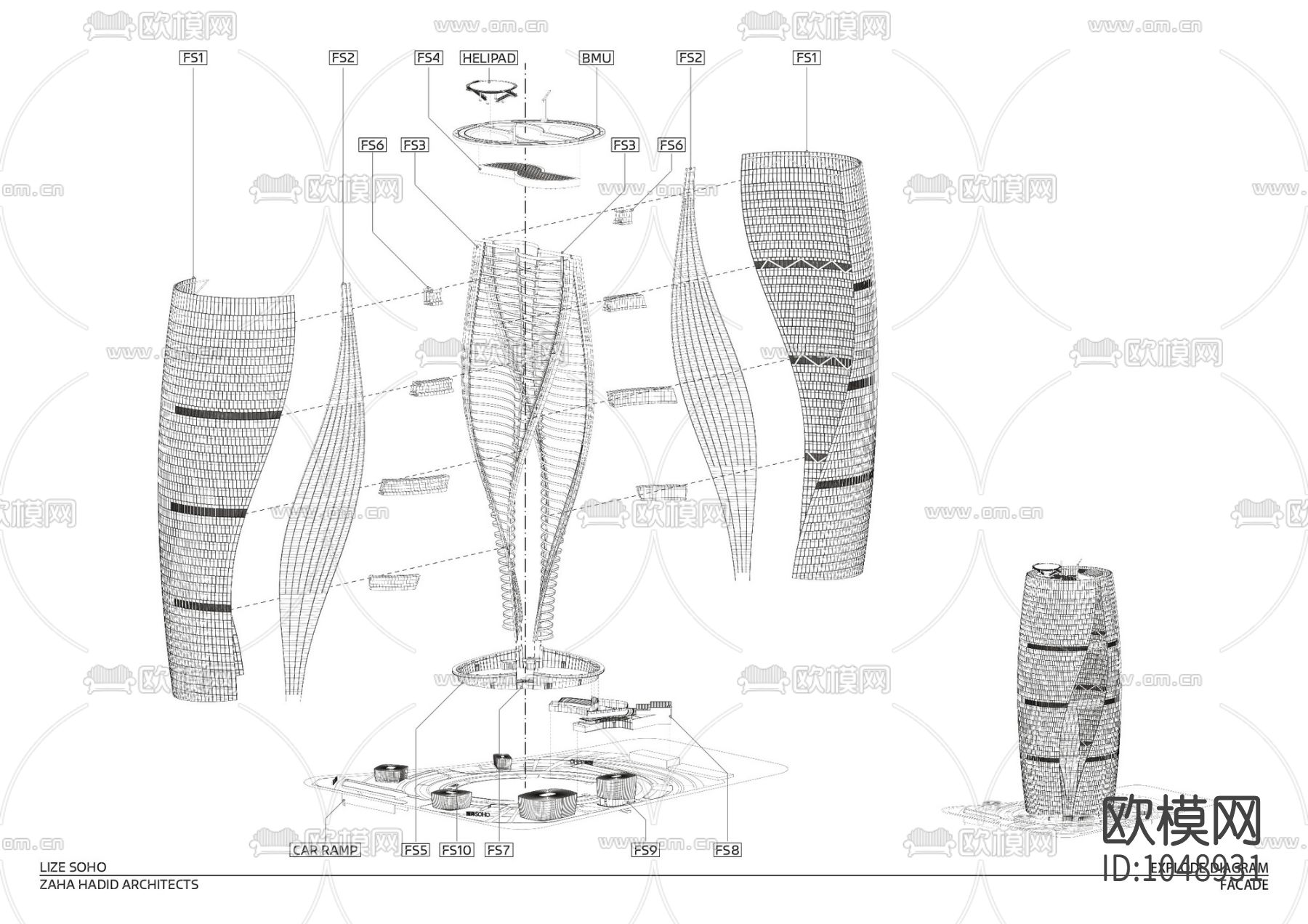 北京丽泽SOHO办公样板层CAD施工图下载（渲染图8）
