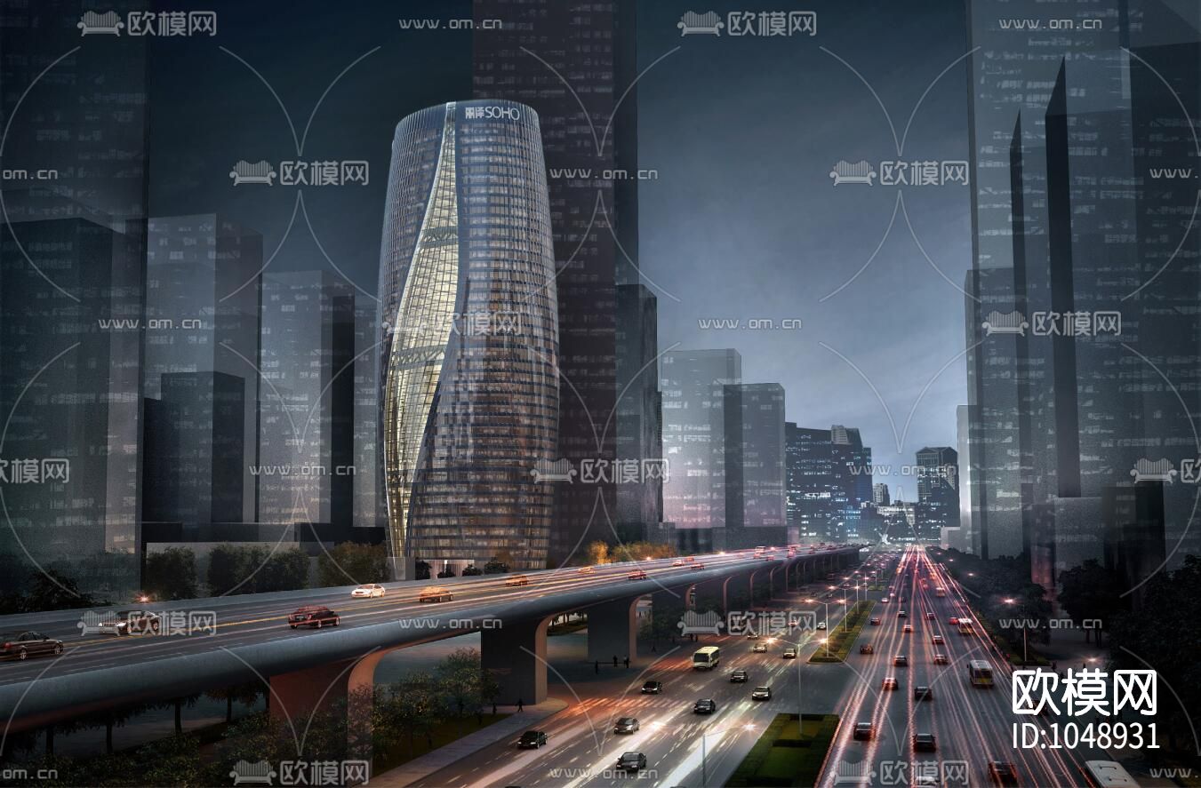 北京丽泽SOHO办公样板层CAD施工图下载（渲染图3）