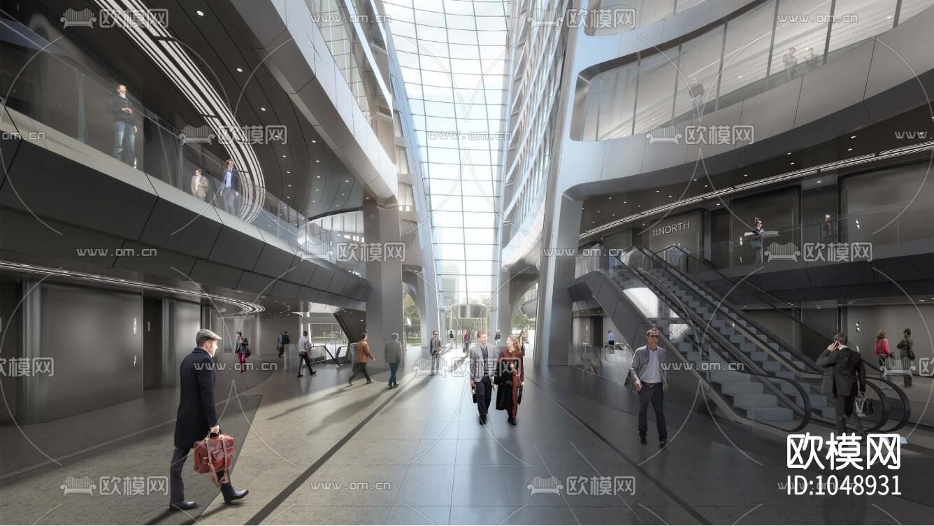 北京丽泽SOHO办公样板层CAD施工图下载（渲染图4）