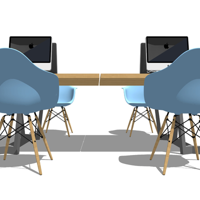  现代卡座办公桌椅su模型 