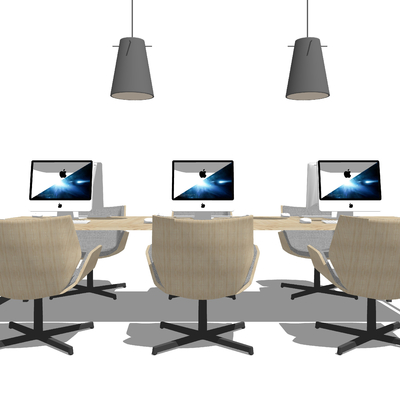  现代卡座办公桌椅su模型 