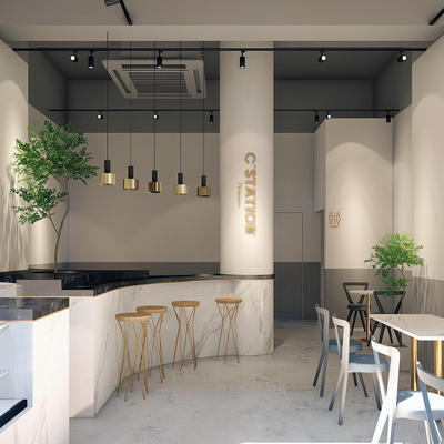  北欧奶茶店蛋糕店su模型 