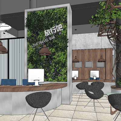  现代旅行社服务中心su模型 