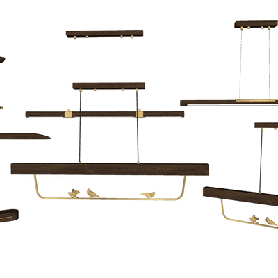  新中式小鸟办公吊灯su模型 