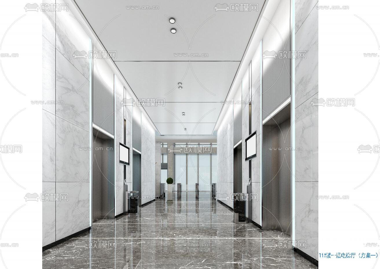 芯云谷大厦办公楼公共区域CAD施工图+效果图下载（渲染图1）