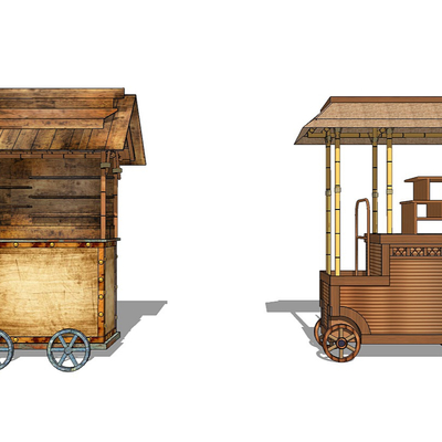  新中式移动售卖车su模型 
