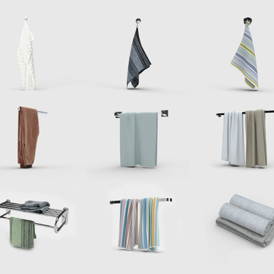  现代毛巾架浴巾su模型 