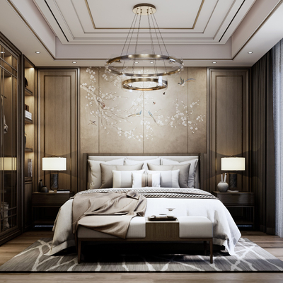 新中式轻奢卧室su模型