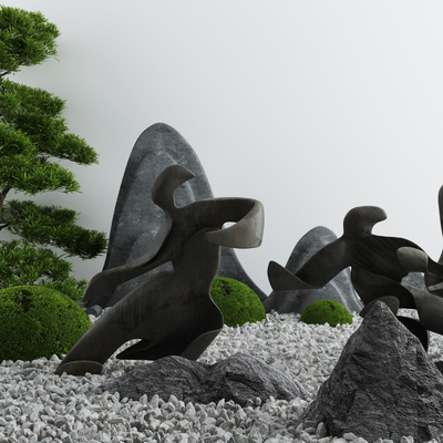 新中式松树雕塑景观小品3d模型