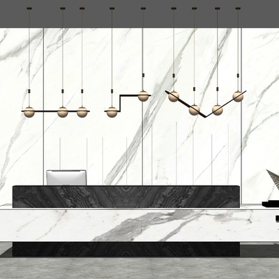  现代大理石接待台服务台su模型 