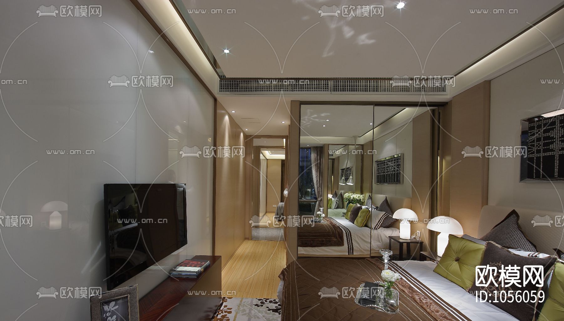 现代简约风格样板房整套CAD施工图下载（渲染图2）