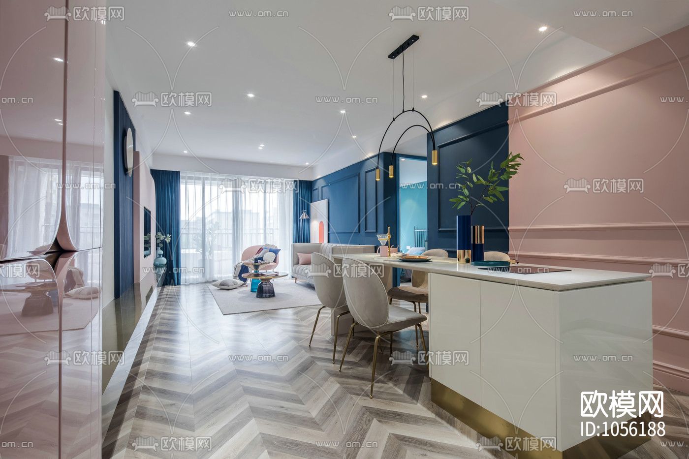 现代风格家装设计CAD施工图下载（渲染图1）