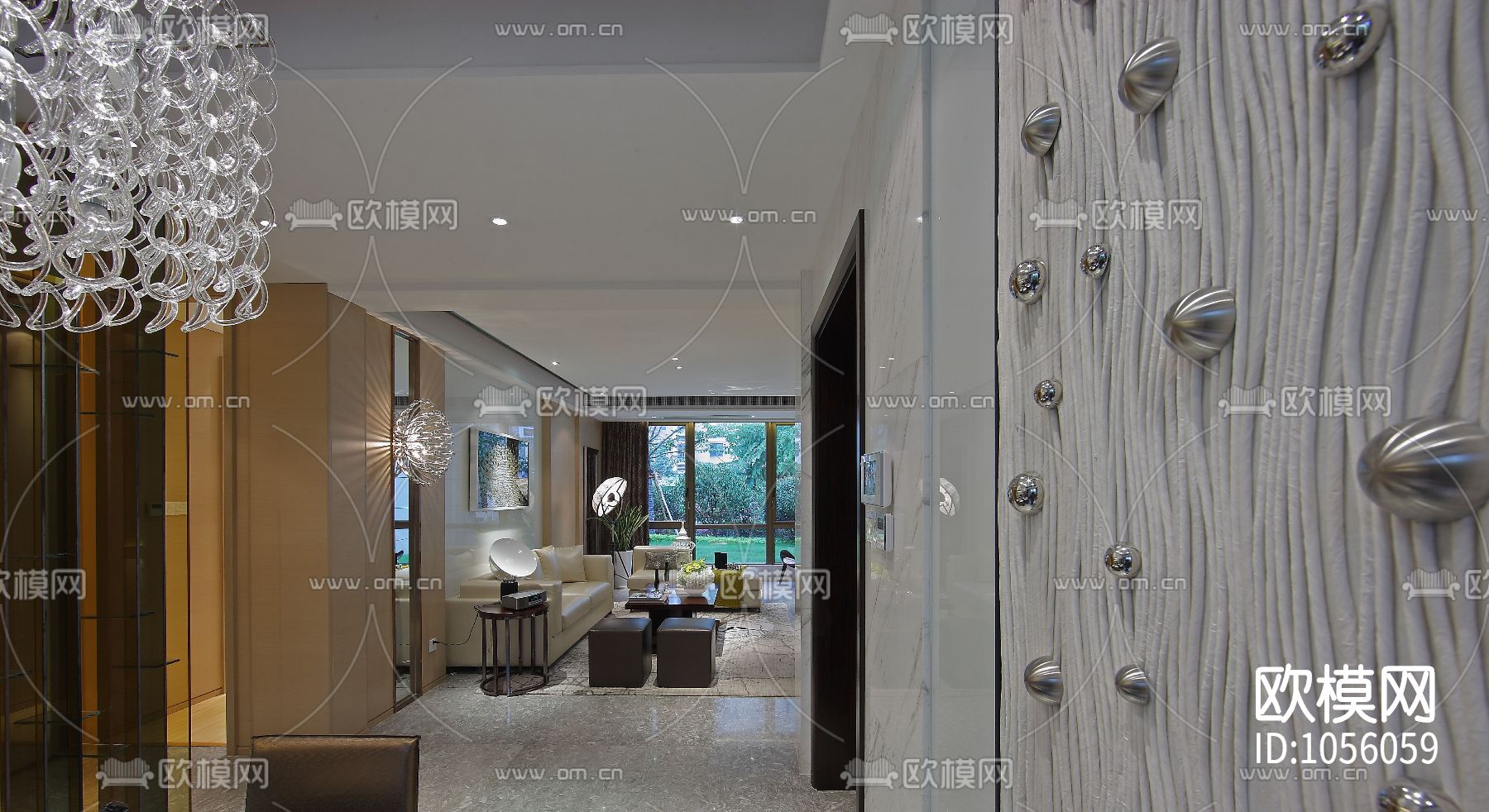 现代简约风格样板房整套CAD施工图下载（渲染图3）