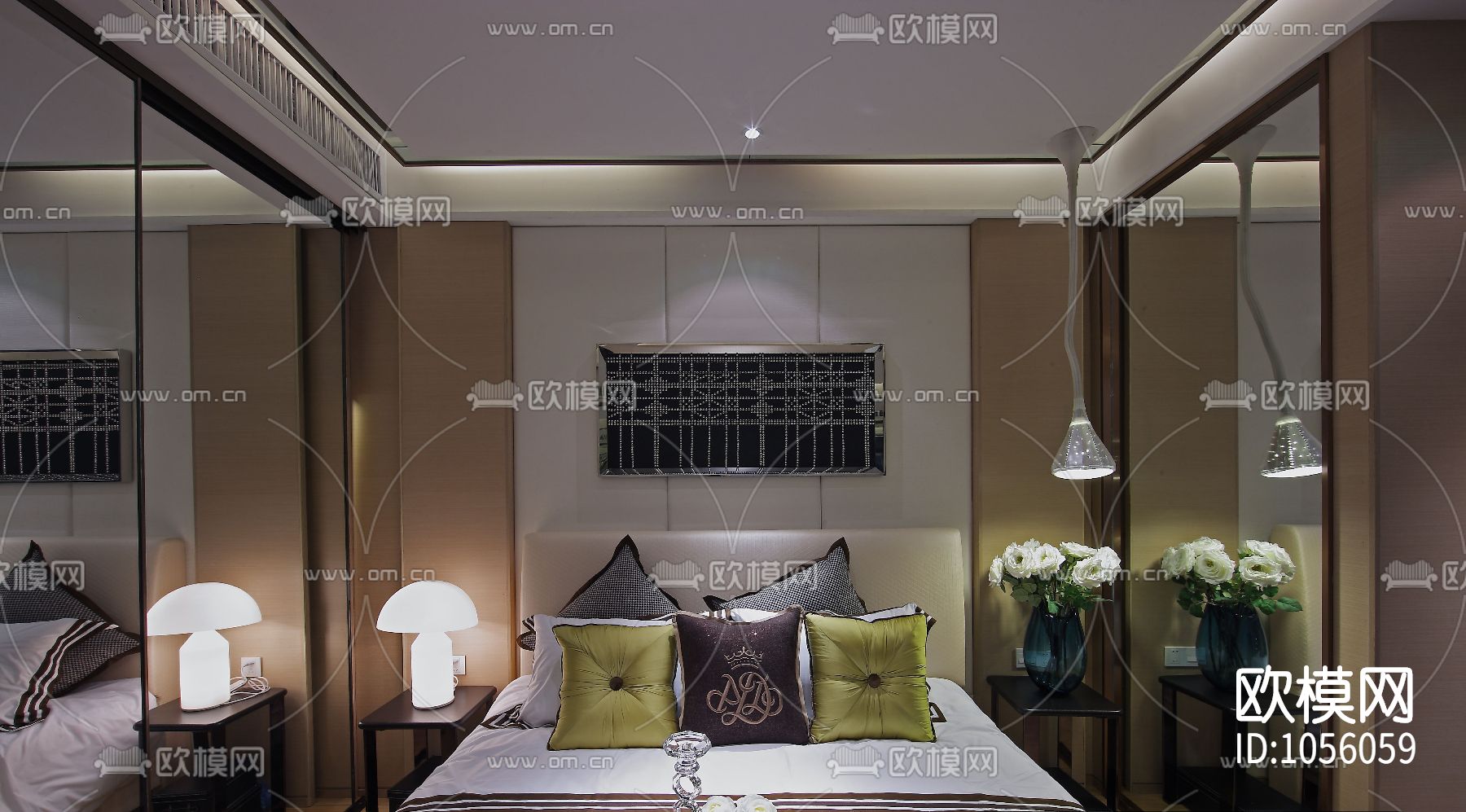 现代简约风格样板房整套CAD施工图下载（渲染图1）