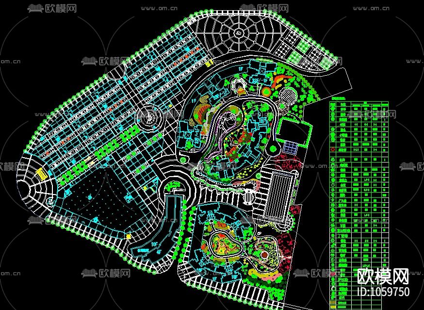 33套广场景观绿化设计CAD平面图下载（渲染图1）